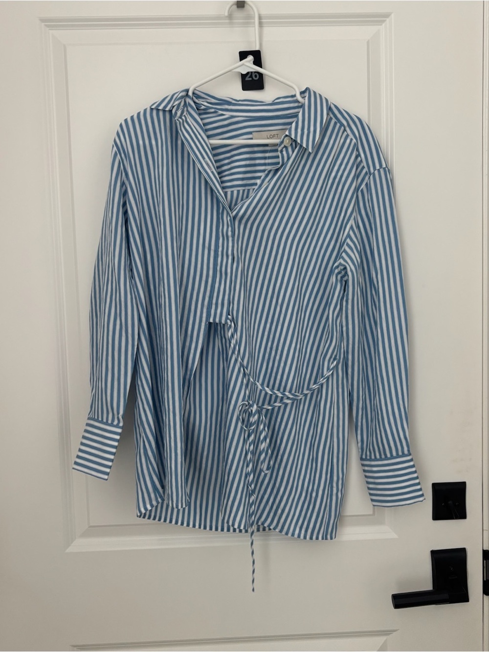 Loft Striped Asymmetrical Side Tie Tunic Shirt